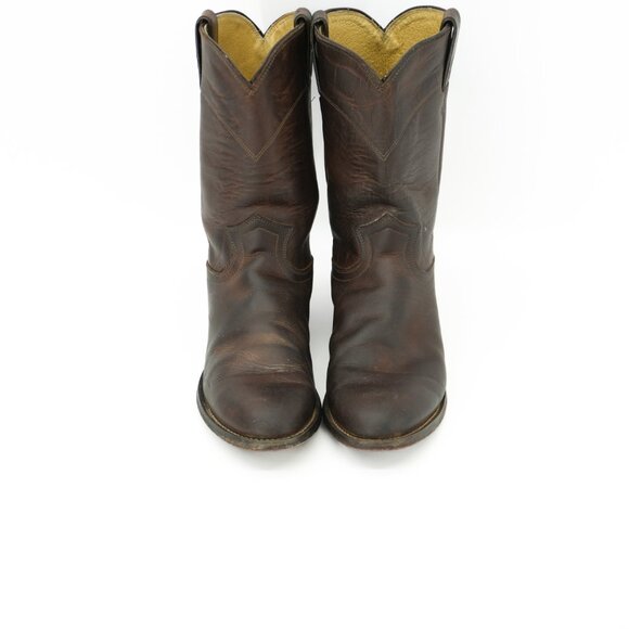 Brown Cowboy Boots Size 10 JUSTIN Vintage Leather Mid Calf Flat Western Boots - Picture 5 of 11
